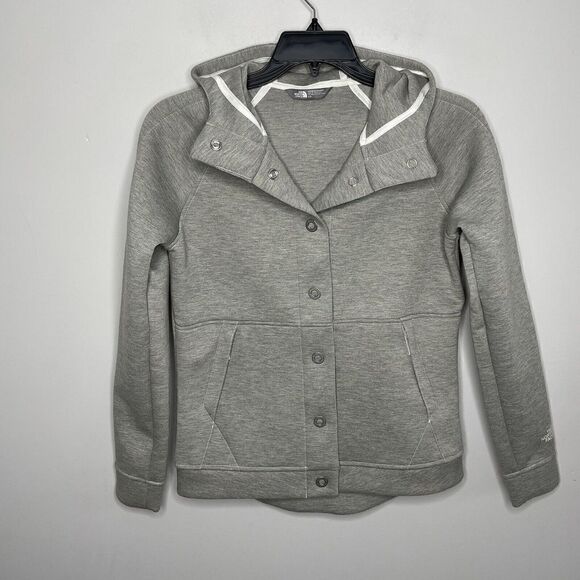 NORTH FACE Womens Neo Thermal Snap Hoodie Jacket EUC Heather Gray Knit Small S - Picture 5 of 12